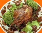 Pheasant, roast with mushrooms and onions